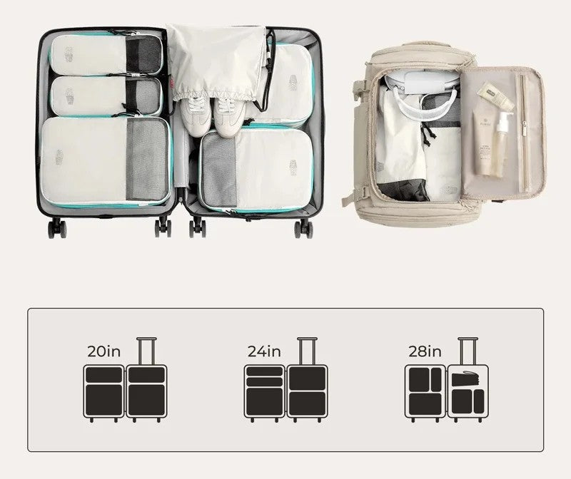 Cubes d’emballage compressibles multicolores pour valise cabine et bagage de voyage avec maille respirante et fermeture éclair premium