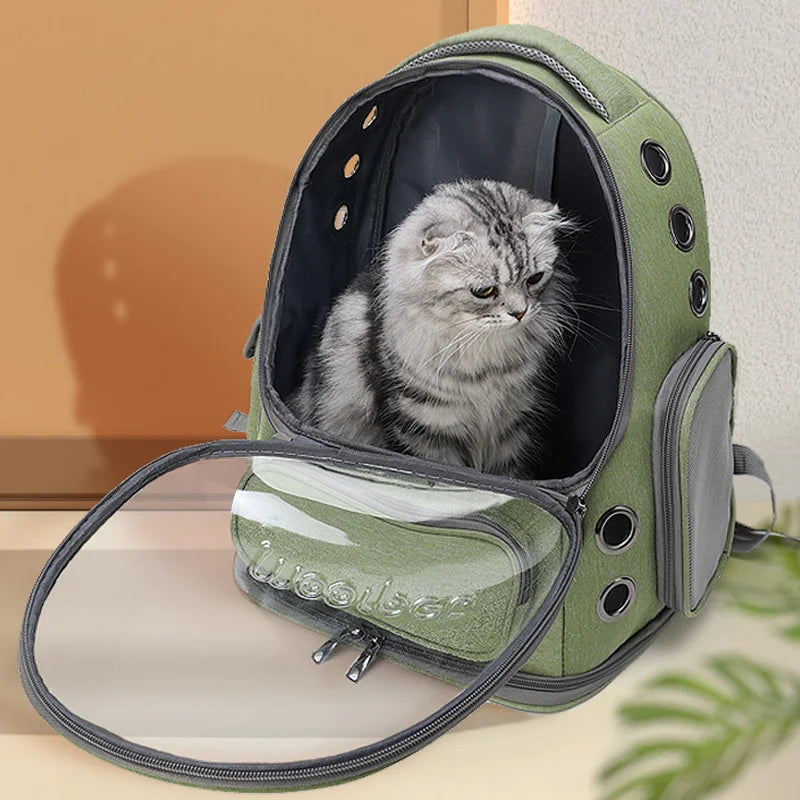 sac de transport chat transparent respirant pour voyage urbain et petit trajet en train, sac à dos de transport pour chat et petit chien en tissu Oxford imperméable, confortable et discret