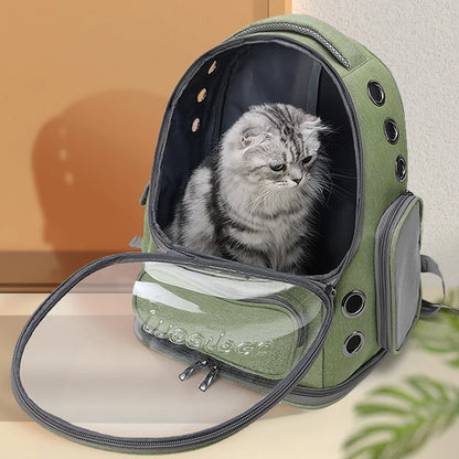 sac de transport chat transparent respirant pour voyage urbain et petit trajet en train, sac à dos de transport pour chat et petit chien en tissu Oxford imperméable, confortable et discret