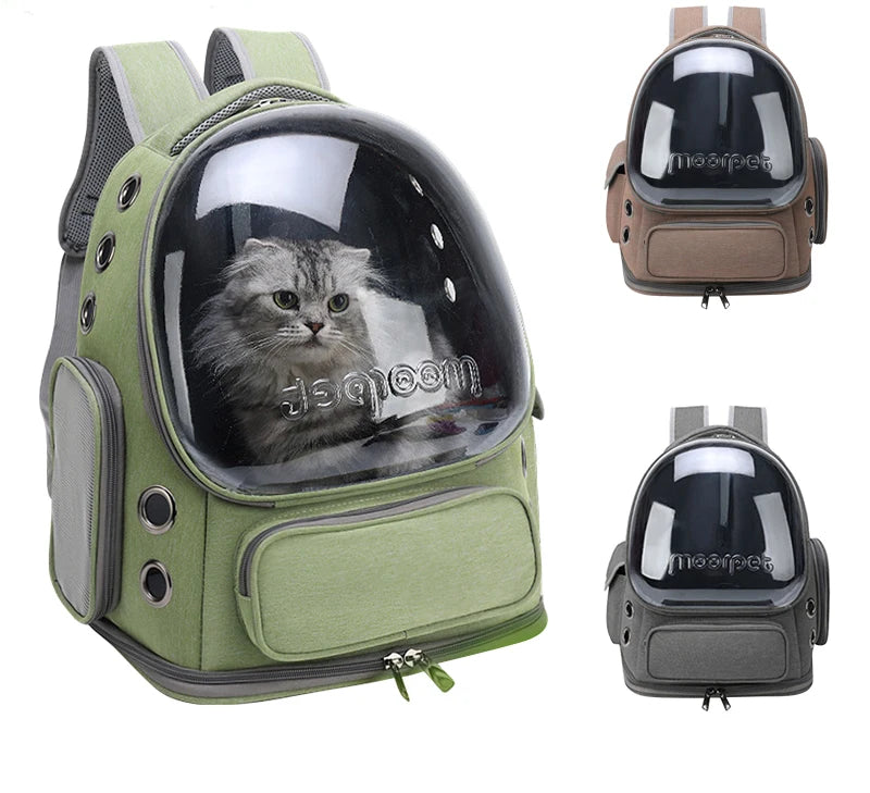 sac de transport chat transparent respirant pour voyage urbain et petit trajet en train, sac à dos de transport pour chat et petit chien en tissu Oxford imperméable, confortable et discret