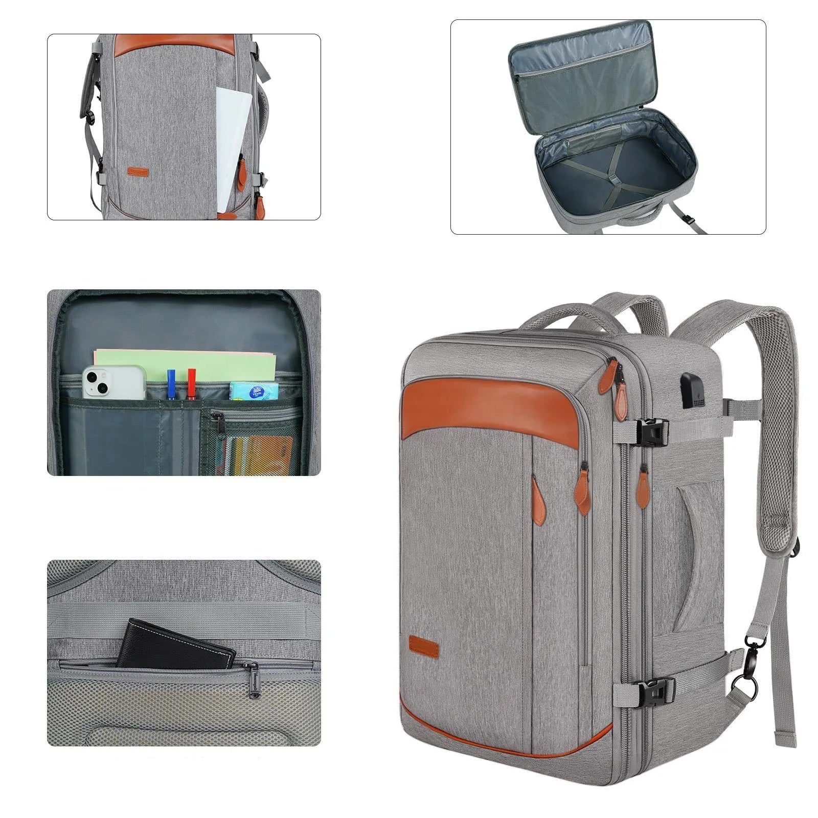 Sac valise cabine extensible homme 40L imperméable avec cubes de rangement inclus, poches de rangement intelligent