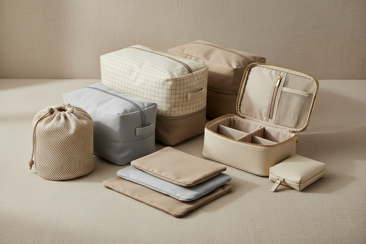 Set complet organisateurs voyage avec pochettes chaussures et trousse toilette