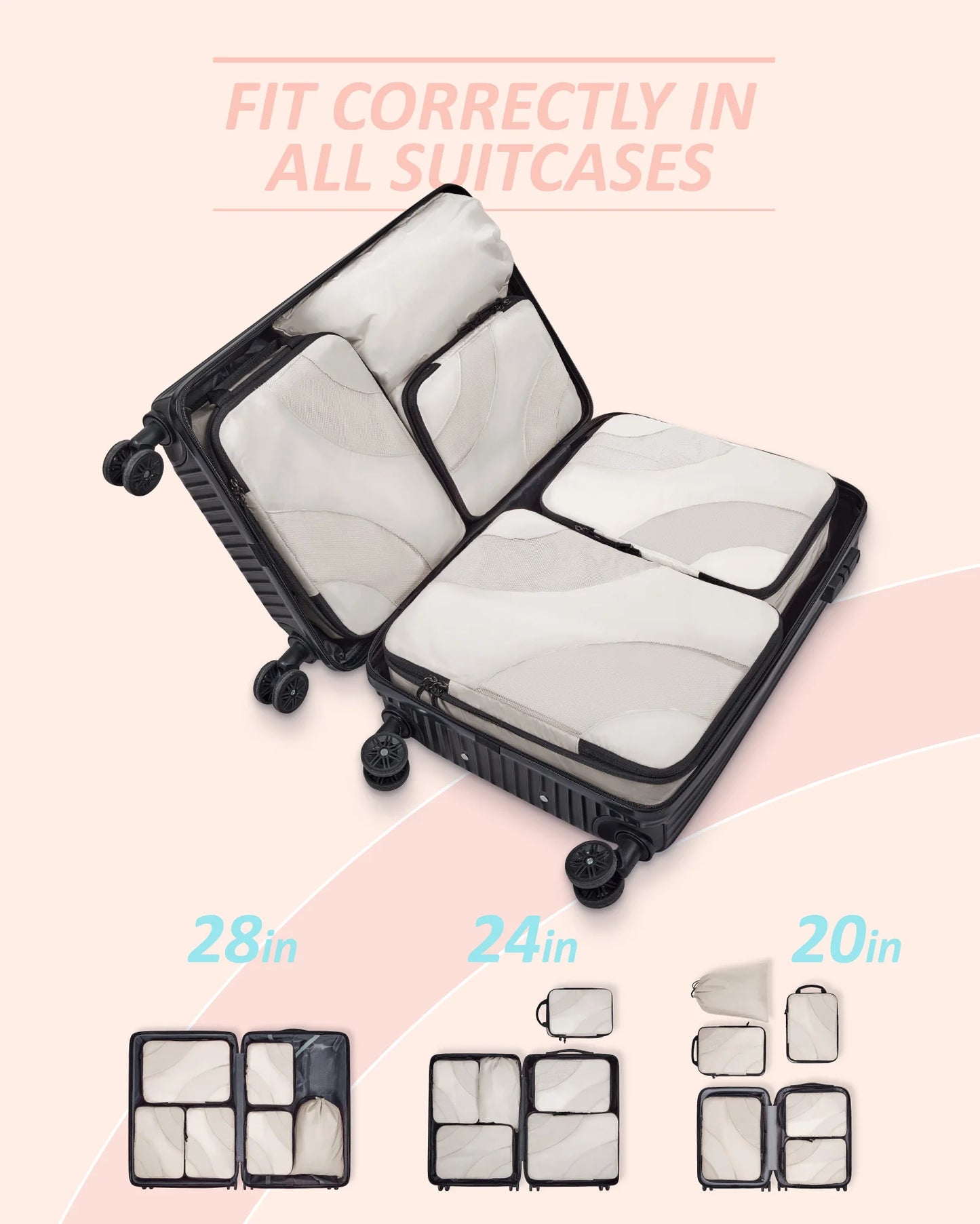 Cubes de compression pour valise et bagage, organisateur de voyage léger avec sac chaussures, rangement optimisé des vêtements