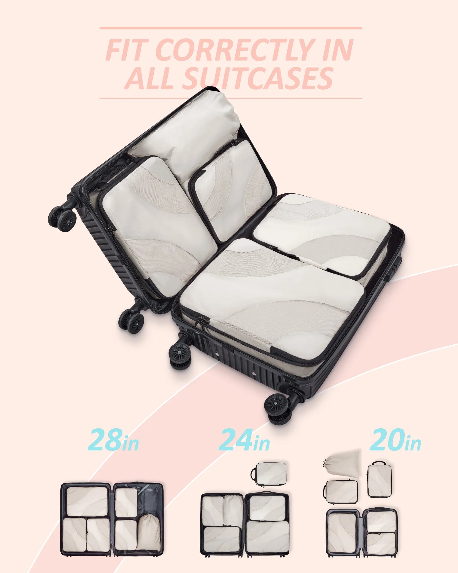 Cubes de compression pour valise et bagage, organisateur de voyage léger avec sac chaussures, rangement optimisé des vêtements