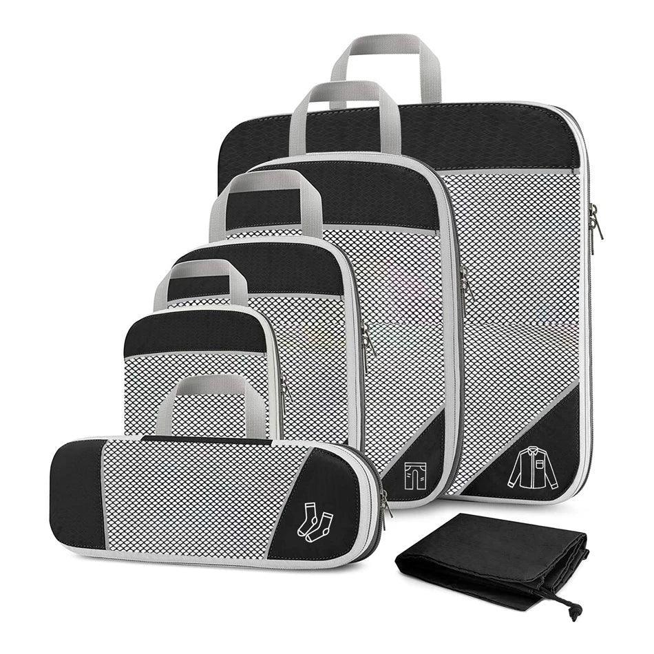 Cubes de rangement TravelPack™ set 6 pièces, organisateur de valise compression pour valise cabine, gain de place, vêtements organisés et sans froissements.