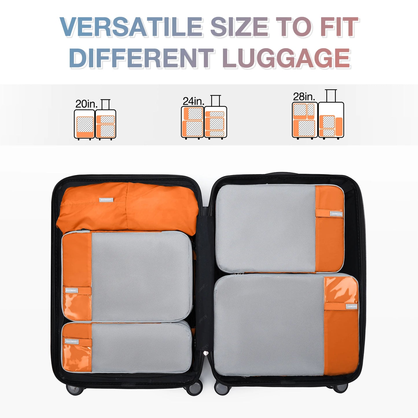 Organisateur de valise cabine compressible avec set de rangement voyage, gain de place par compression pour vêtements et accessoires