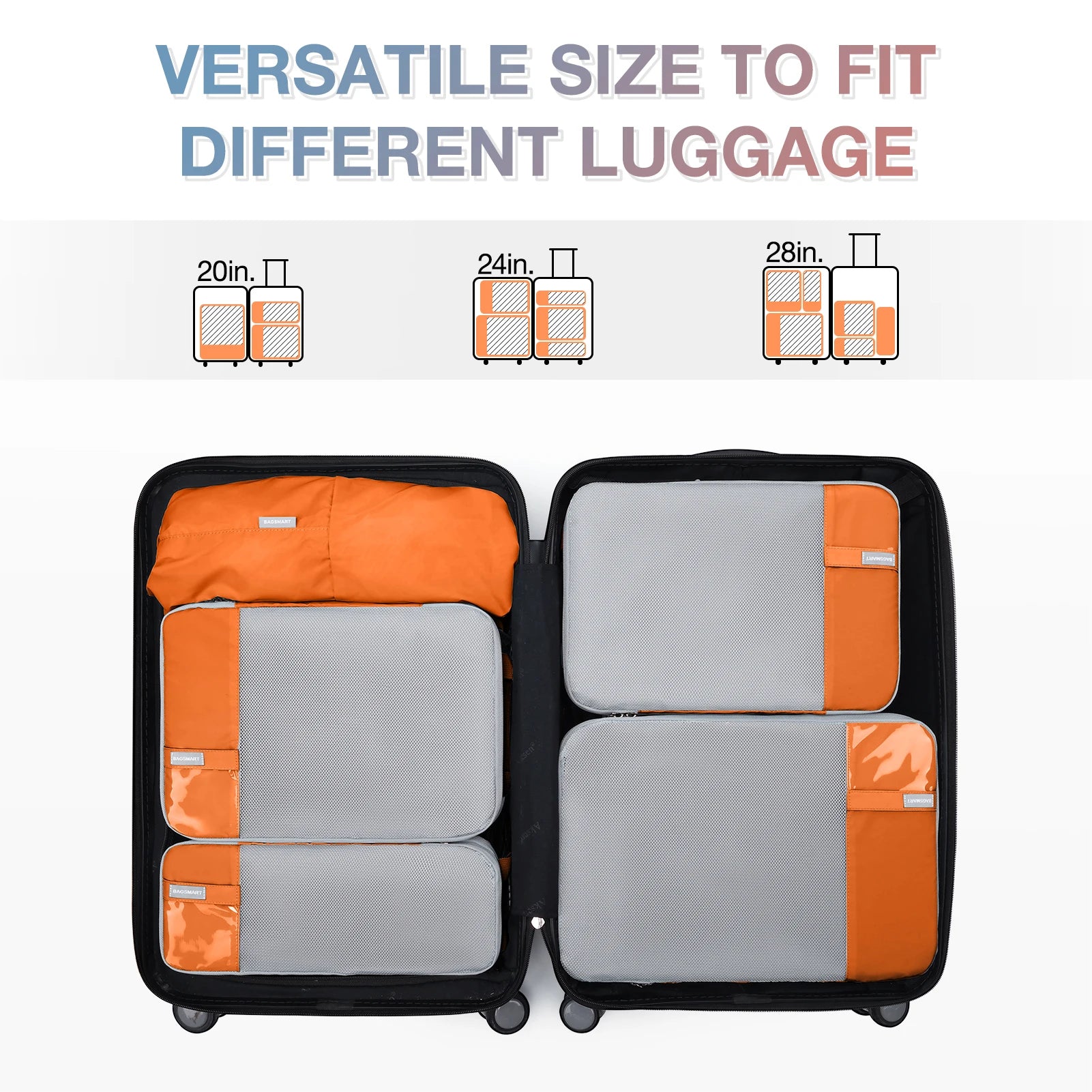 Organisateur de valise cabine compressible avec set de rangement voyage, gain de place par compression pour vêtements et accessoires
