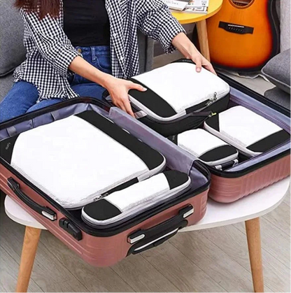 Cubes de rangement TravelPack™ set 6 pièces, organisateur de valise compression pour valise cabine, gain de place, vêtements organisés et sans froissements.