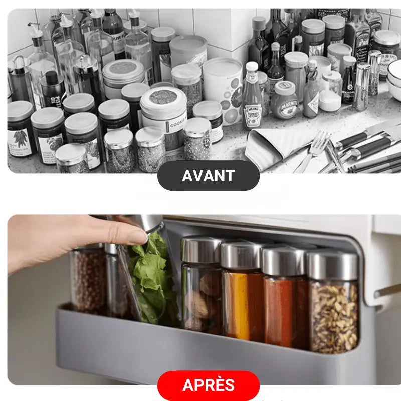 LeTiroirÉpicé™ est un tiroir à épices coulissant sous étagère, un rangement pour épices sans perçage idéal pour optimiser l’espace dans une petite cuisine moderne. Cet organisateur d’épices auto-adhésif au design élégant et discret s’installe facilement grâce à un adhésif 3M VHB ultra-résistant. Ce rangement cuisine gain de place accueille jusqu’à sept pots d’assaisonnement standard, transformant un espace inutilisé en solution de rangement chic et pratique. Parfait comme étagère à épices adhésive, support 