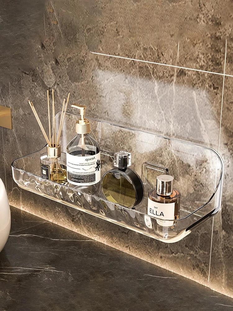 Étagère murale design LumiRack™ – élégante, sans perçage, en acrylique transparent. Sublimez salle de bain et maison avec style et praticité.