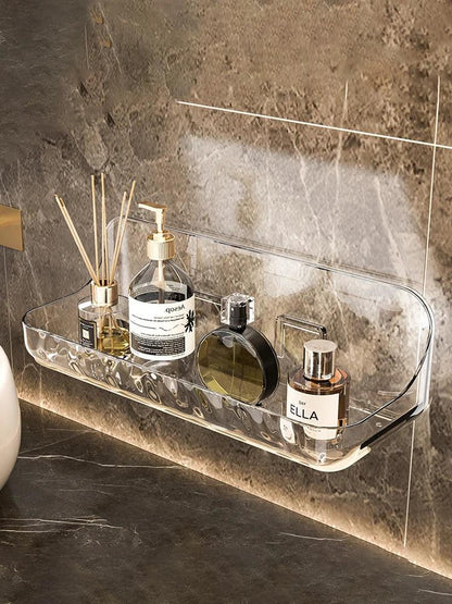 Étagère murale design LumiRack™ – élégante, sans perçage, en acrylique transparent. Sublimez salle de bain et maison avec style et praticité.