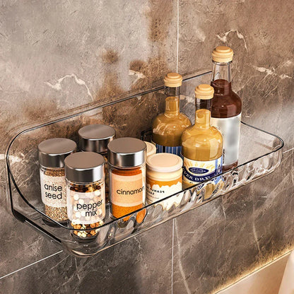 Étagère murale design LumiRack™ – élégante, sans perçage, en acrylique transparent. Sublimez salle de bain et maison avec style et praticité.