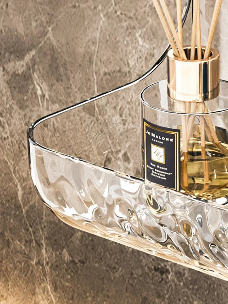 Étagère murale design LumiRack™ – élégante, sans perçage, en acrylique transparent. Sublimez salle de bain et maison avec style et praticité.