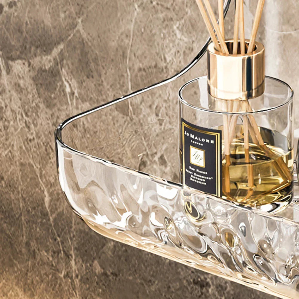 Étagère murale design LumiRack™ – élégante, sans perçage, en acrylique transparent. Sublimez salle de bain et maison avec style et praticité.