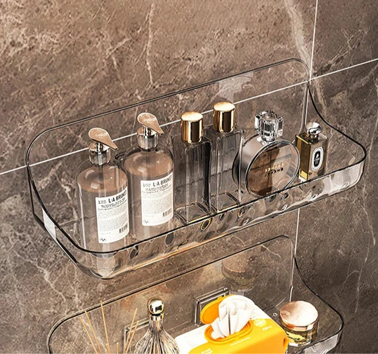 Étagère murale design LumiRack™ – élégante, sans perçage, en acrylique transparent. Sublimez salle de bain et maison avec style et praticité.