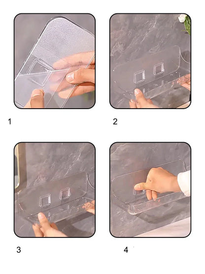 Étagère murale design LumiRack™ – élégante, sans perçage, en acrylique transparent. Sublimez salle de bain et maison avec style et praticité.