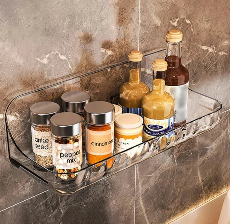 Étagère murale design LumiRack™ – élégante, sans perçage, en acrylique transparent. Sublimez salle de bain et maison avec style et praticité.