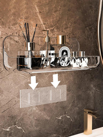 Étagère murale design LumiRack™ – élégante, sans perçage, en acrylique transparent. Sublimez salle de bain et maison avec style et praticité.