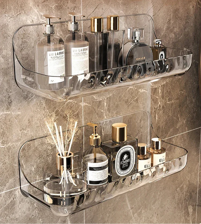 Étagère murale design LumiRack™ – élégante, sans perçage, en acrylique transparent. Sublimez salle de bain et maison avec style et praticité.