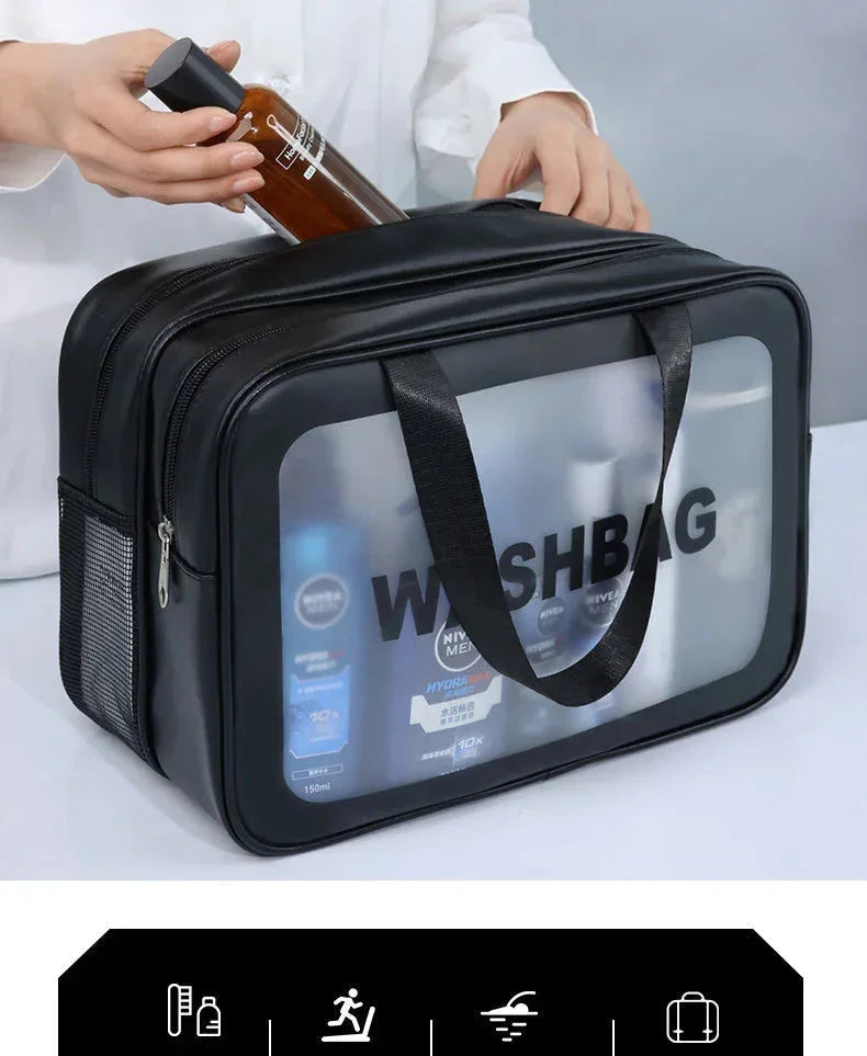 Découvrez la trousse de maquillage transparente DualClear™, l'accessoire essentiel pour les femmes modernes et maquilleurs professionnels à la recherche d'une trousse de maquillage transparente avec séparation sèche et humide intelligente pour protéger produits cosmétiques des éclaboussures, une trousse de maquillage transparente design élégant haute visibilité pour localiser essentiels beauté en un clin d'œil sans fouiller, une trousse de maquillage transparente grande capacité pour pinceaux palettes soins