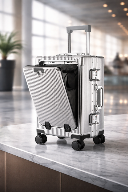 Valise cabine 20 pouces AirFrame Pro en ABS et aluminium, résistante et élégante pour déplacements professionnels