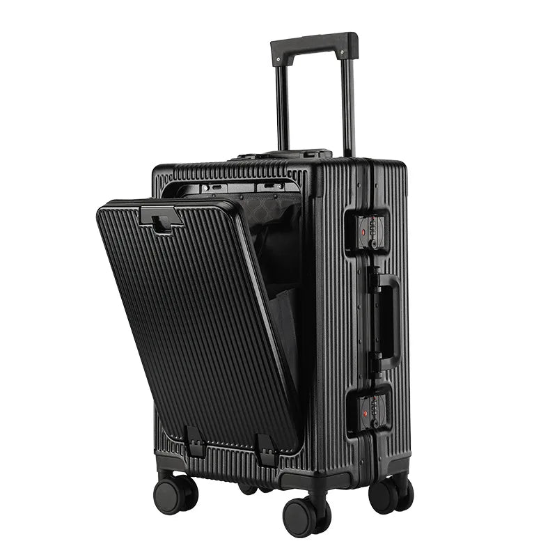 Valise cabine 20 pouces noire AirFrame Pro avec ouverture frontale et roues silencieuses