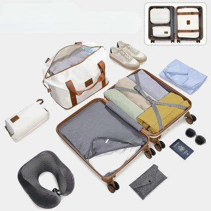 Valise cabine légère 55 cm compatible avion, ensemble de bagages rigides ABS avec trousse de beauté et sac de voyage – bagage à main approuvé par les compagnies aériennes, valise cabine à 4 roues pivotantes, idéale pour voyages en avion, week-end et déplacements