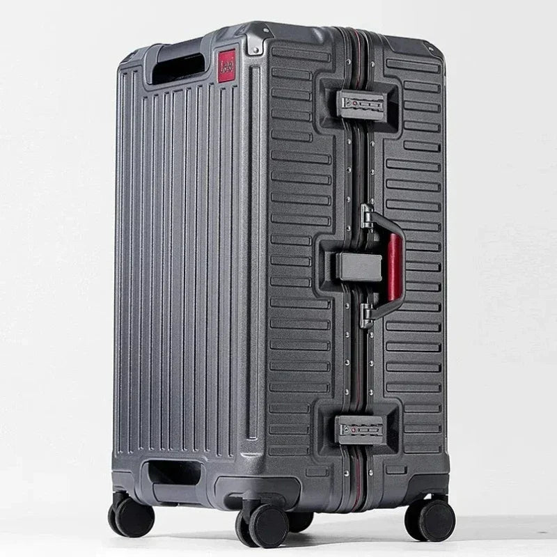Valise cabine robuste avec cadre aluminium renforcé et serrure TSA, idéale pour voyager en avion en toute sérénité.