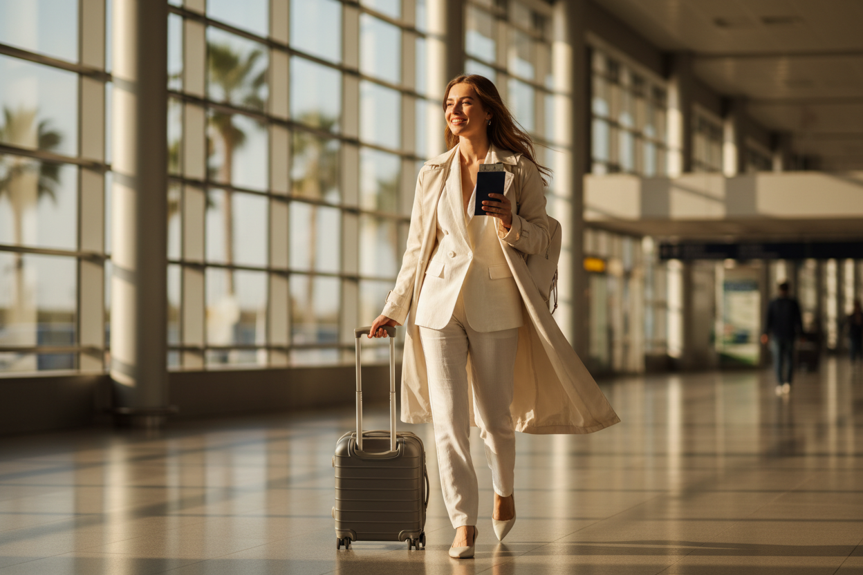 Valise cabine – Jeune voyageuse à l'aéroport