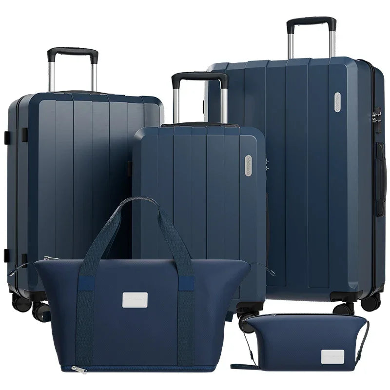 Valise cabine KitTravel5™ RangementChic, ensemble de bagages 5-en-1 avec serrure TSA, roues 360°, coque ABS/PC résistante, sac de voyage et trousse inclus – valise cabine légère, durable et conforme avion pour tous types de déplacements