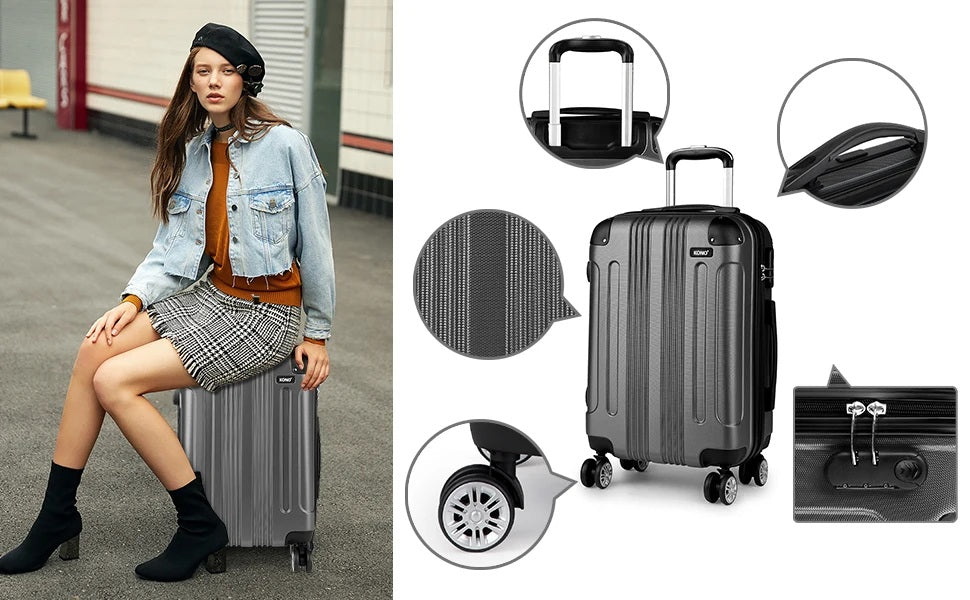 Valise cabine rigide avec quatre roues multidirectionnelles, bagage cabine parfait pour week-end et city trip en avion