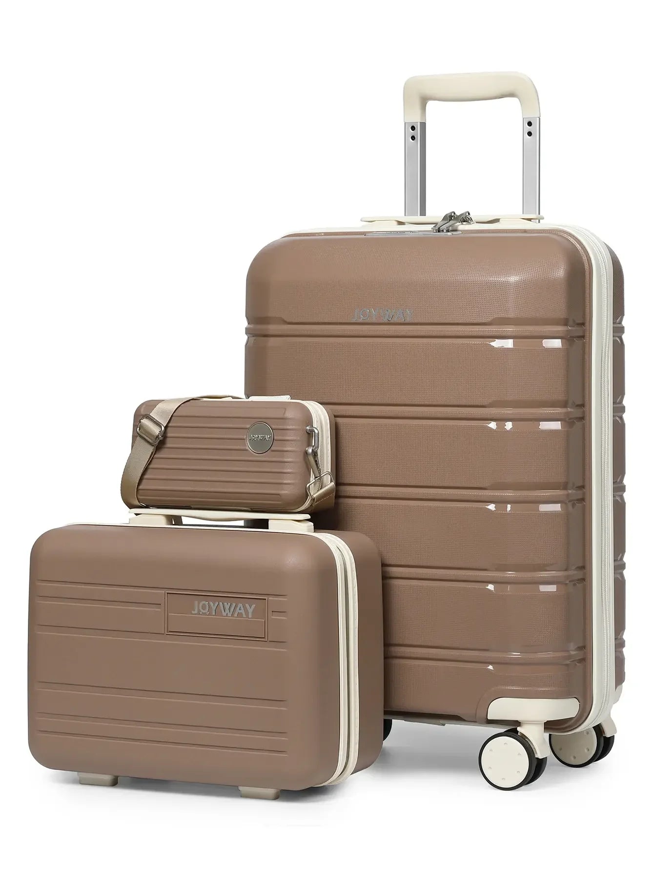 Valise cabine RangementChic ultra légère en polypropylène, ensemble 3 pièces avec serrure TSA, roues 360° et sac cosmétique – bagage cabine voyage avion
