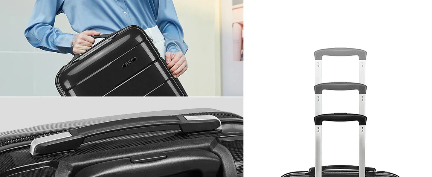 Valise cabine RangementChic en polypropylène PP ultra résistant avec serrure TSA, fermeture éclair YKK, roues double 360°, design léger 2,4 kg, capacité 38 L, format 55x40x20 cm, idéale comme bagage cabine avion, coque rigide anti-rayure, valise de voyage durable et élégante pour déplacements courts et longs