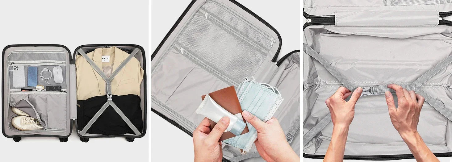 Valise cabine RangementChic en polypropylène PP ultra résistant avec serrure TSA, fermeture éclair YKK, roues double 360°, design léger 2,4 kg, capacité 38 L, format 55x40x20 cm, idéale comme bagage cabine avion, coque rigide anti-rayure, valise de voyage durable et élégante pour déplacements courts et longs