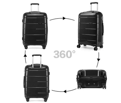 Valise cabine RangementChic en polypropylène PP ultra résistant avec serrure TSA, fermeture éclair YKK, roues double 360°, design léger 2,4 kg, capacité 38 L, format 55x40x20 cm, idéale comme bagage cabine avion, coque rigide anti-rayure, valise de voyage durable et élégante pour déplacements courts et longs