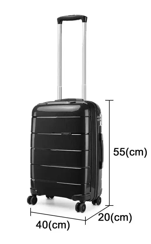 Valise cabine RangementChic en polypropylène PP ultra résistant avec serrure TSA, fermeture éclair YKK, roues double 360°, design léger 2,4 kg, capacité 38 L, format 55x40x20 cm, idéale comme bagage cabine avion, coque rigide anti-rayure, valise de voyage durable et élégante pour déplacements courts et longs
