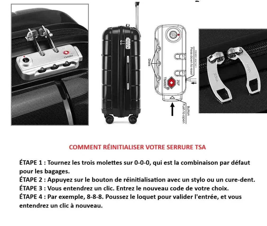 Valise cabine RangementChic en polypropylène PP ultra résistant avec serrure TSA, fermeture éclair YKK, roues double 360°, design léger 2,4 kg, capacité 38 L, format 55x40x20 cm, idéale comme bagage cabine avion, coque rigide anti-rayure, valise de voyage durable et élégante pour déplacements courts et longs