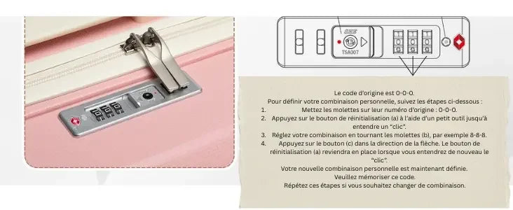 Valise cabine RangementChic ultra légère en polypropylène, ensemble 3 pièces avec serrure TSA, roues 360° et sac cosmétique – bagage cabine voyage avion