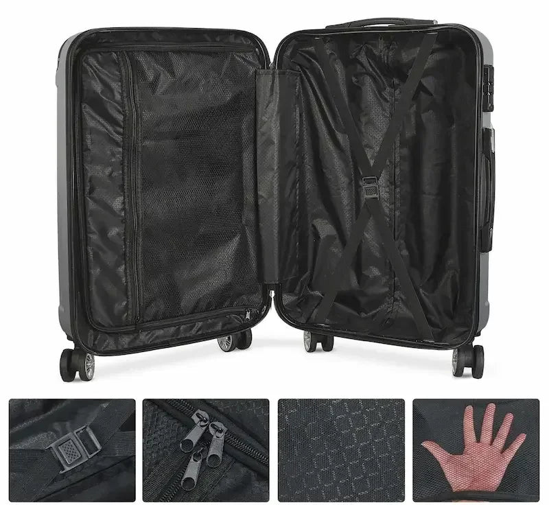 Ensemble valise cabine rigide TrioTravel™ RangementChic avec serrure TSA, roues 360° et formats 20, 24 et 28 pouces, idéal comme bagage cabine et set de voyage durable et léger.