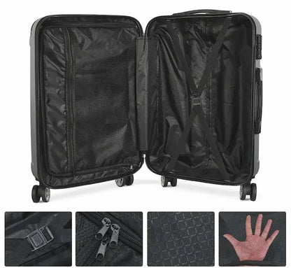 Ensemble valise cabine rigide TrioTravel™ RangementChic avec serrure TSA, roues 360° et formats 20, 24 et 28 pouces, idéal comme bagage cabine et set de voyage durable et léger.